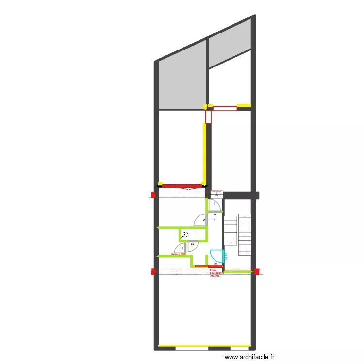 BAUCQ 77 2e &eacute;tage Placement portes. Plan de 8  et 62 m²