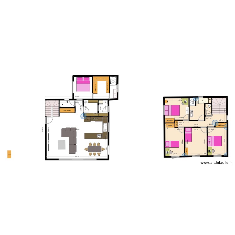 les pennes 2. Plan de 2 pièces et 128 m2