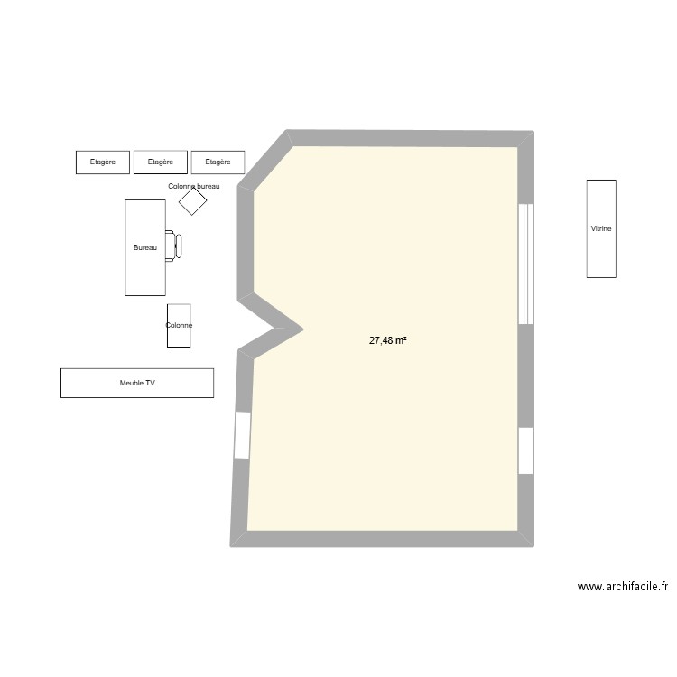 RDC. Plan de 1 pièce et 27 m2