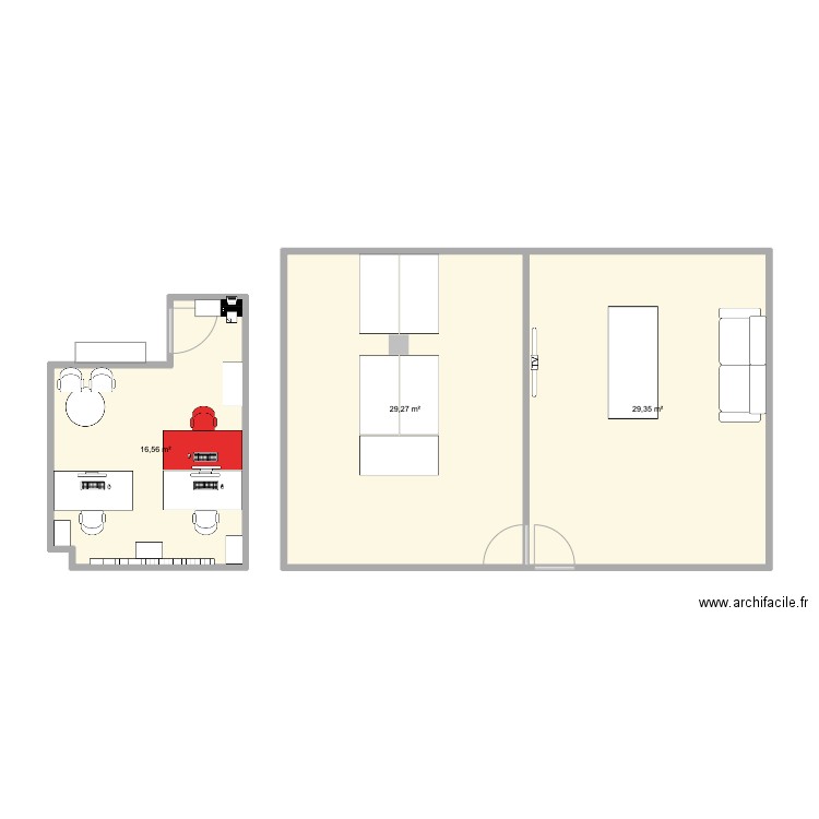 Jeunes 59. Plan de 3 pièces et 75 m2