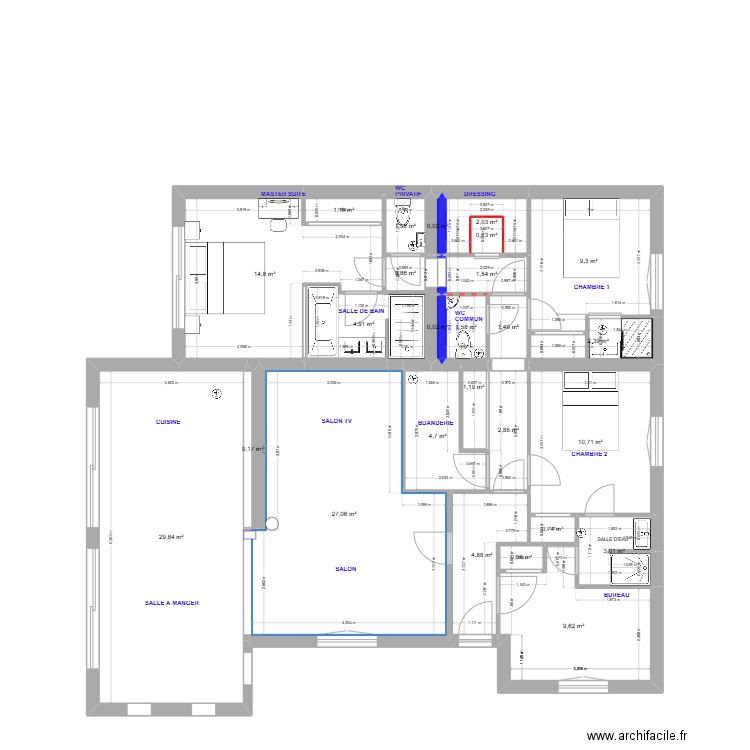 dernière BasCla. Plan de 26 pièces et 138 m2