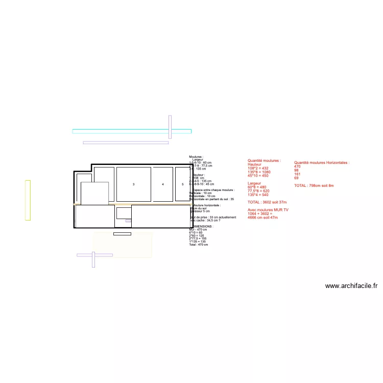MOULURES N&deg;15 - Mod&egrave;le mur canap&eacute; - Esp. 10cm. Plan de 