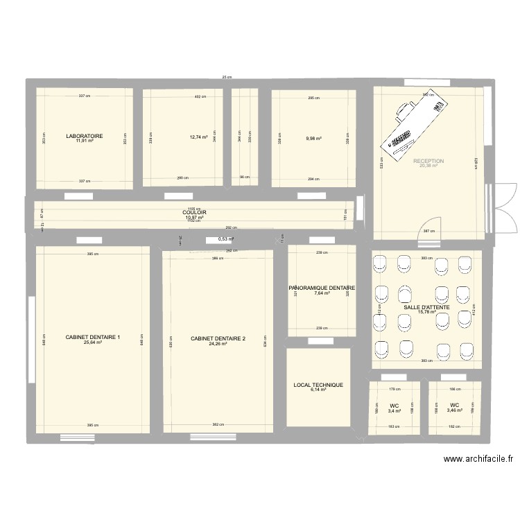 CABINET DENTAIRE. Plan de 13 pièces et 153 m2