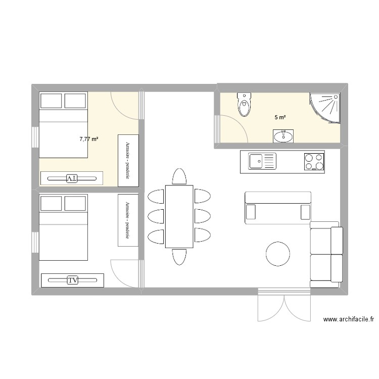 étage. Plan de 2 pièces et 13 m2