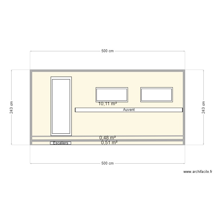 vue profil 5000 côté passager. Plan de 3 pièces et 11 m2