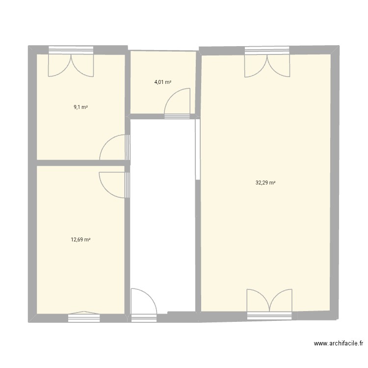 Rdc. Plan de 4 pièces et 58 m2