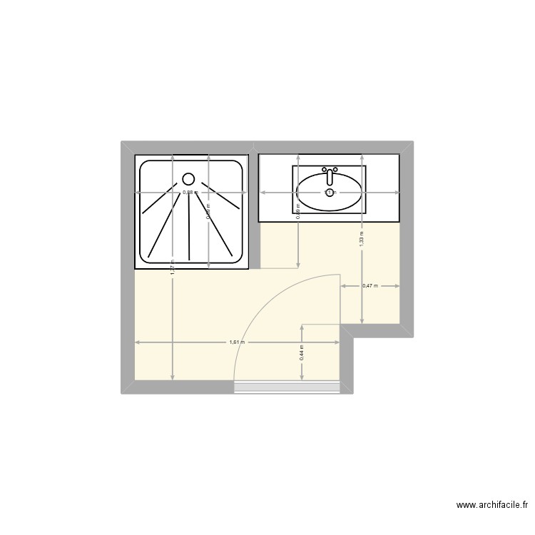 SDB. Plan de 1 pièce et 3 m2
