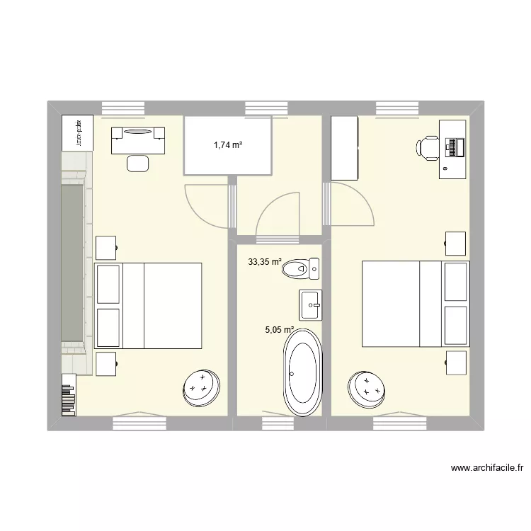 Vezolet Etage. Plan de 3  et 40 m²