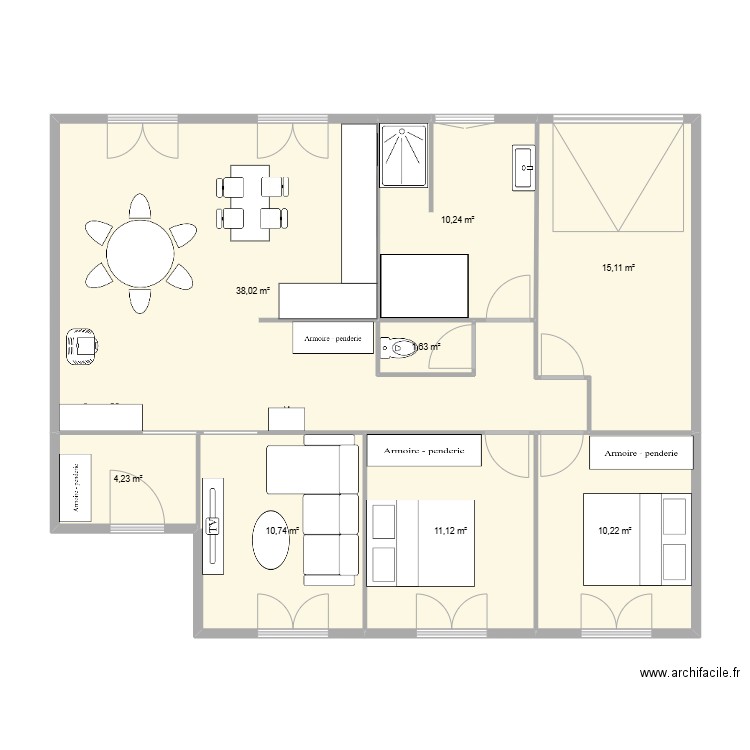 Boussieres. Plan de 8 pièces et 101 m2