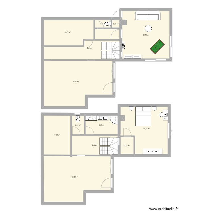 Maison test RDC. Plan de 13 pièces et 166 m2