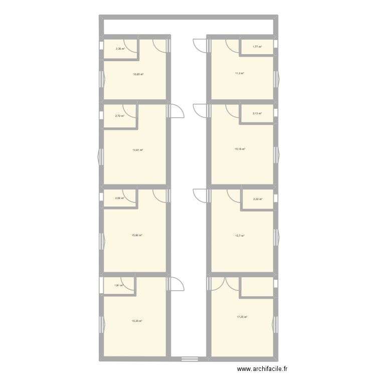 plan 1 er etage. Plan de 15 pièces et 131 m2