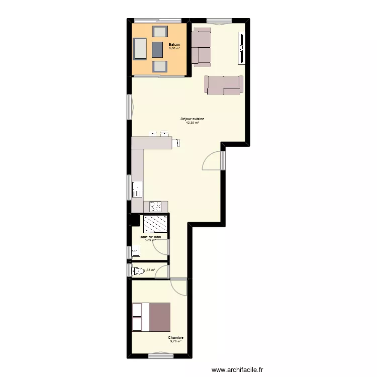 SANNA DURVIL projection. Plan de 6  et 64 m²