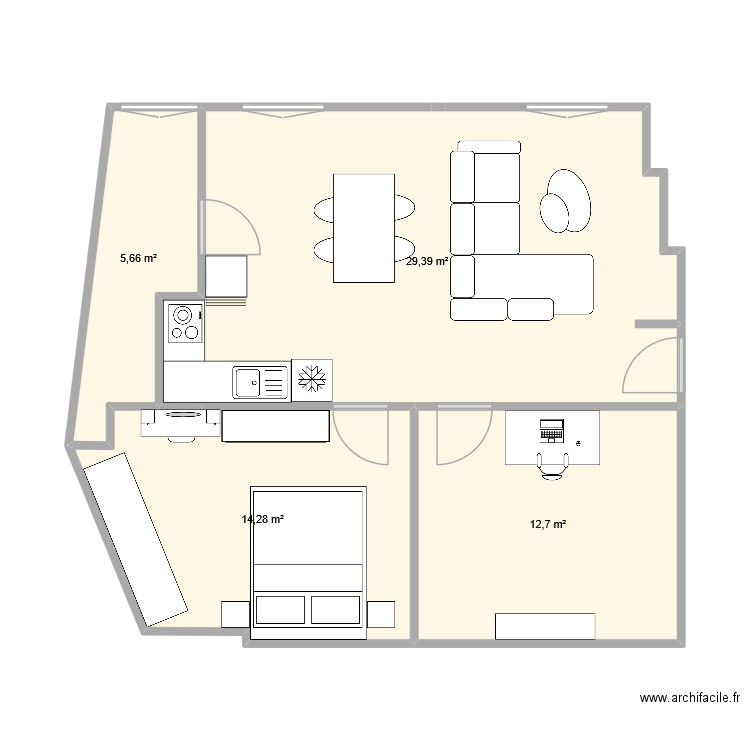 appart. Plan de 4 pièces et 62 m2