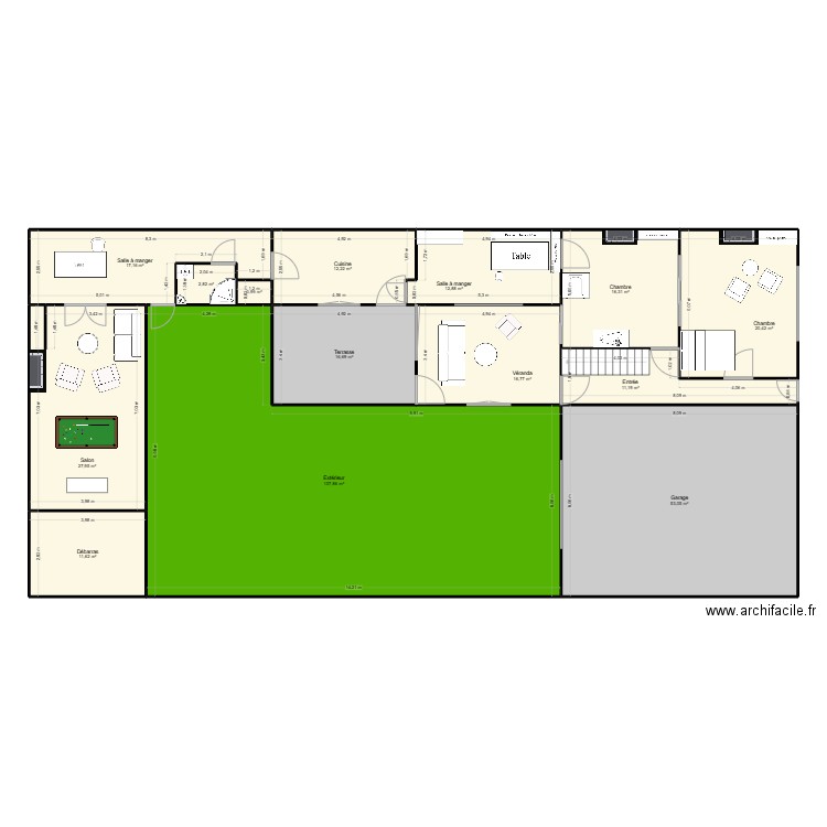 Chambres RDC. Plan de 14 pièces et 328 m2
