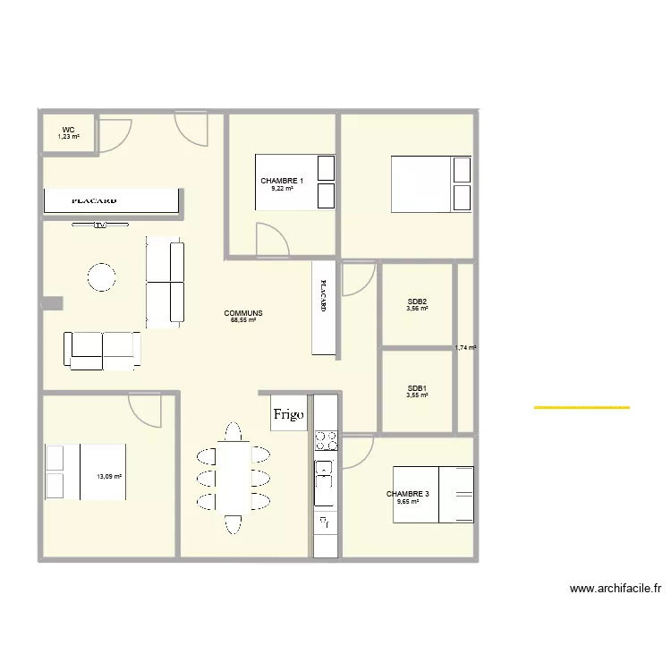 Plan 4 chambres 2sdb. Plan de 8  et 111 m²