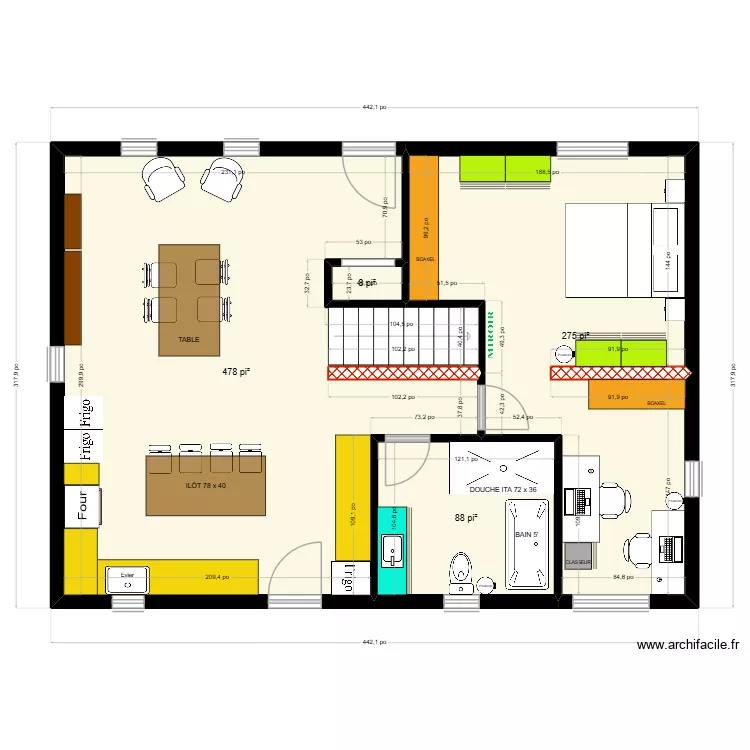 TOON - OPTION B.3 cuisine. Plan de 4  et 79 m²