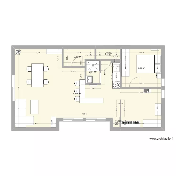 Appart. Plan de 5 pièces et 62 m²