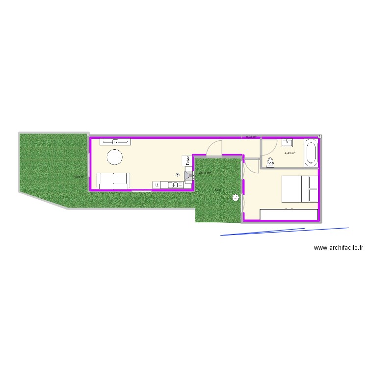 AWB. Plan de 3 pièces et 33 m2