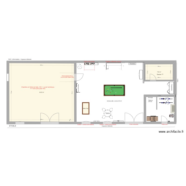 Aménagement étable 13-03-2024. Plan de 2 pièces et 74 m2