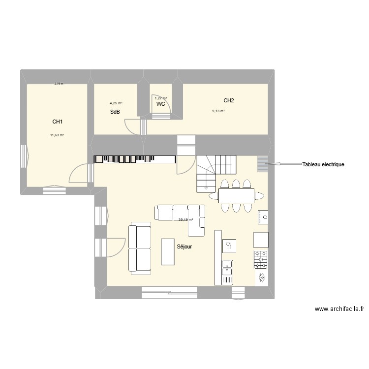 Foncervine 1. Plan de 5 pièces et 66 m2
