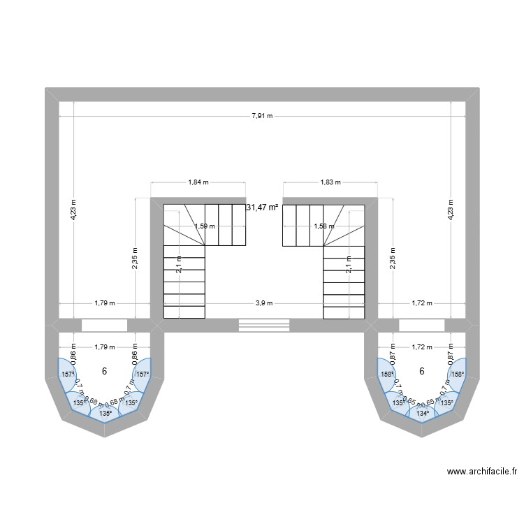Étage 1. Plan de 3 pièces et 37 m2
