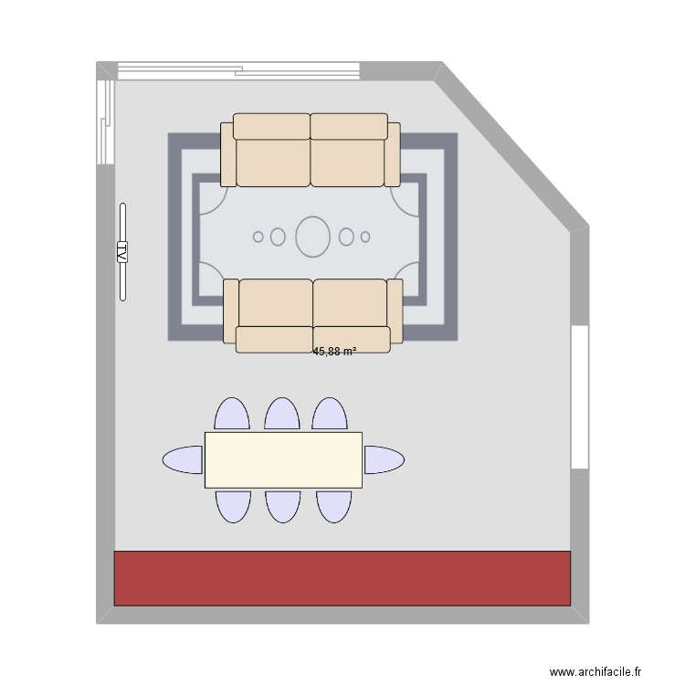 Plan salon 2. Plan de 1 pièce et 46 m2