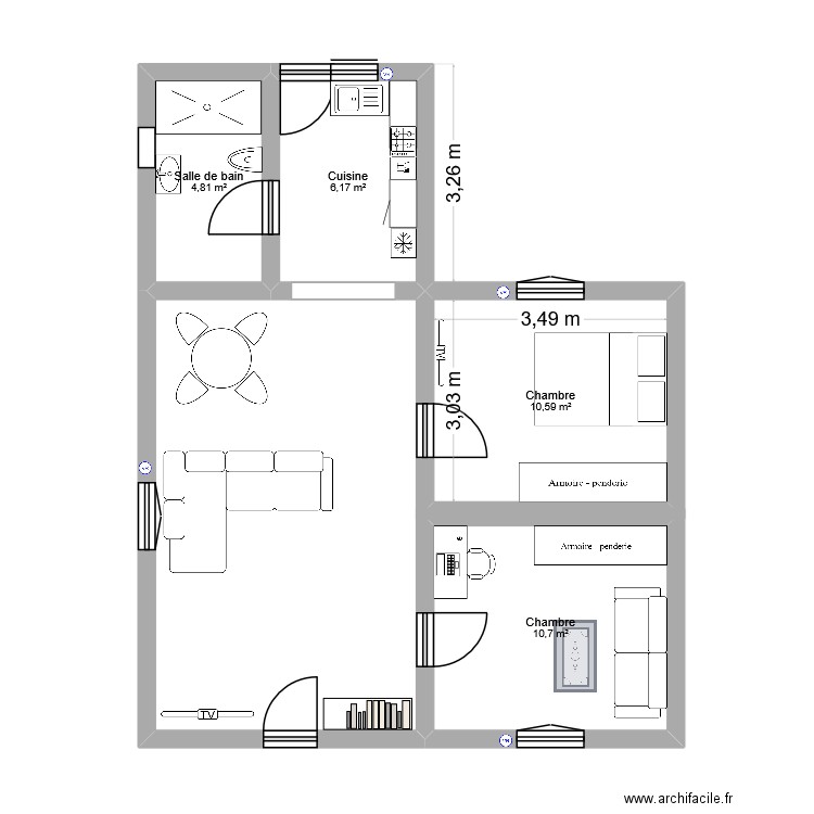 GARCHIZY. Plan de 4 pièces et 32 m2