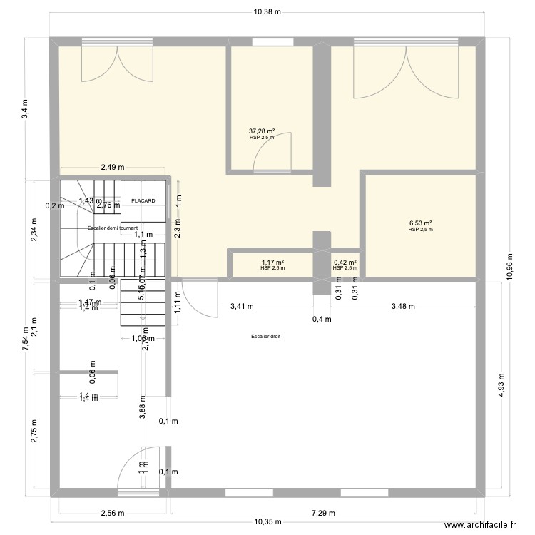 RDC SERRE. Plan de 4 pièces et 45 m2