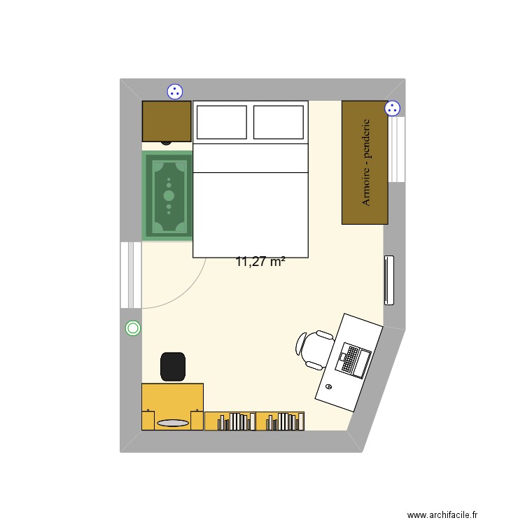 chambre 2. Plan de 1 pièce et 11 m2