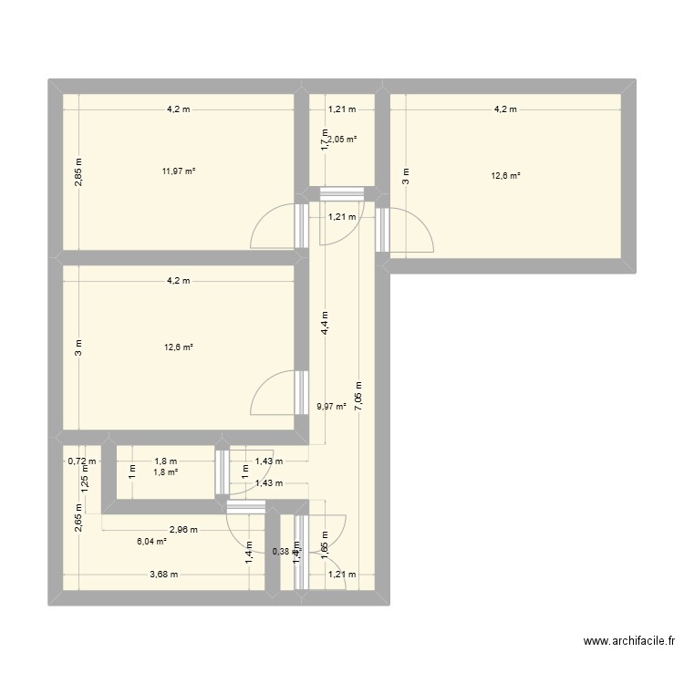 Appartement Mexico. Plan de 8 pièces et 57 m2