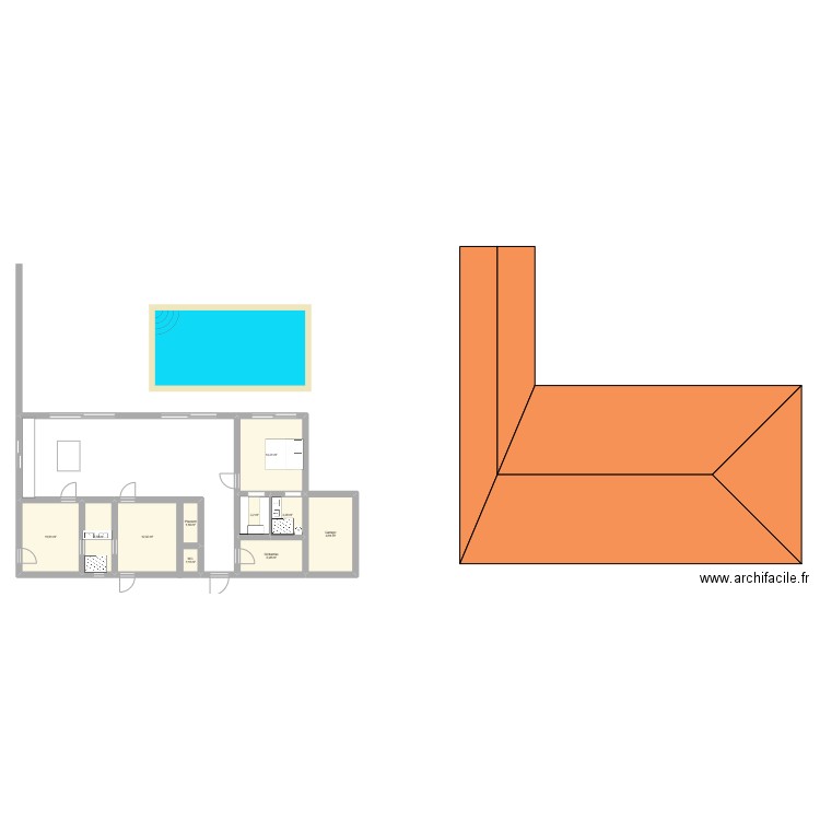 1ere maison. Plan de 10 pièces et 68 m2