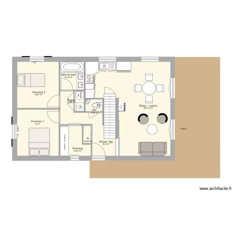 V2 avec étage. Plan de 9 Pièces et 64 m² V2 avec étage. Plan de 9 Pièces et 64 m²