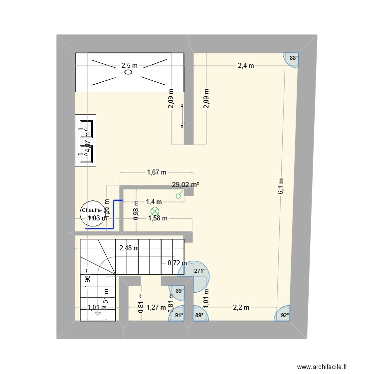 RDC bethmale. Plan de 1 pièce et 29 m2