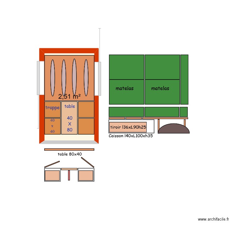 rifter. Plan de 1 pièce et 3 m2