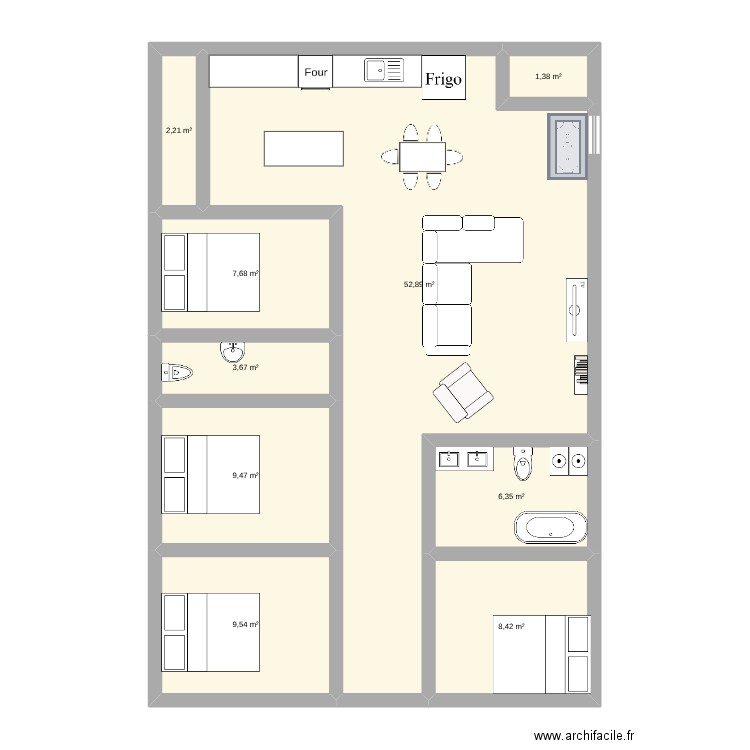 appartocalypse. Plan de 9 pièces et 102 m2
