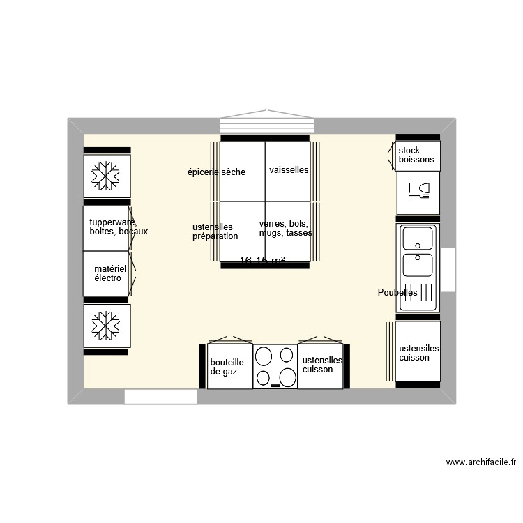 Cuisine Maison octobre. Plan de 1 pièce et 16 m2