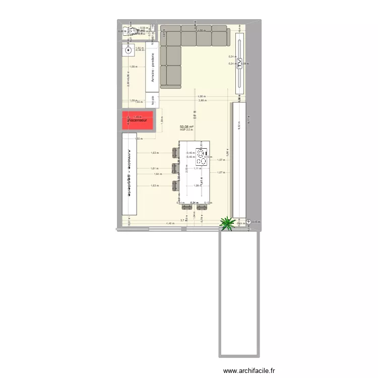 RDC LOFT 5. Plan de 3  et 53 m²