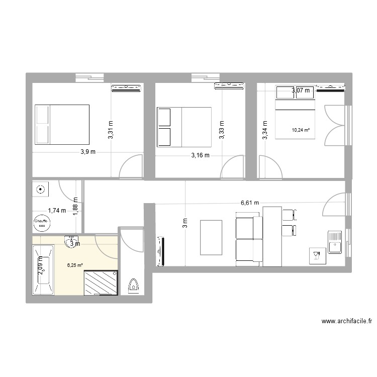 APPART THIERRY V3. Plan de 2 pièces et 16 m2