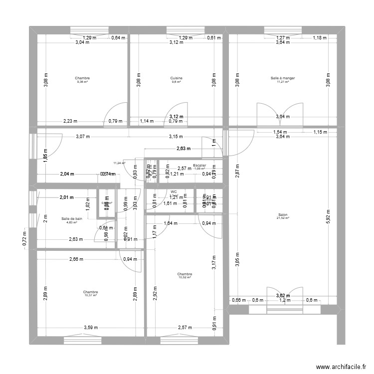 rdel. Plan de 12 pièces et 93 m2