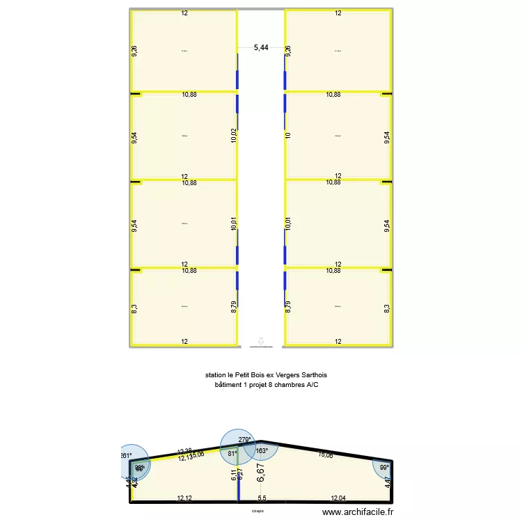 station le Petit Bois. Plan de 9  et 1074 m²