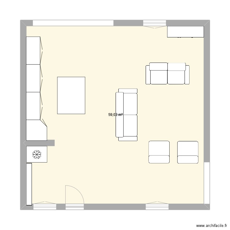 Pièce à vivre Clodis 1. Plan de 1 pièce et 59 m2