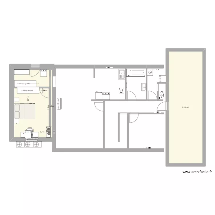 maison ex. Plan de 3 Pièces et 53 m²