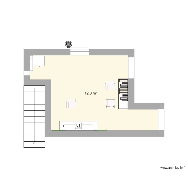 Medzanine. Plan de 1 pièce et 12 m2