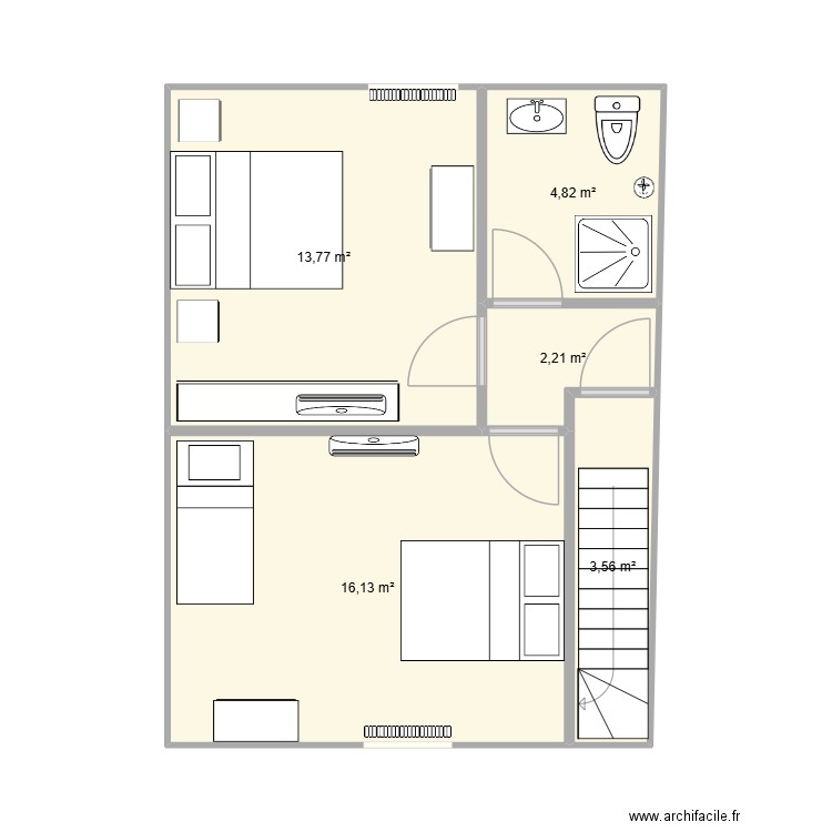 2 chambres accès garage. Plan de 5 pièces et 40 m2