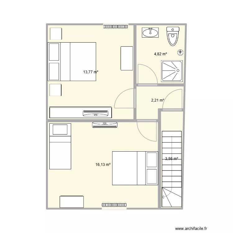 2 chambres acc&egrave;s garage. Plan de 5 pièces et 40 m²