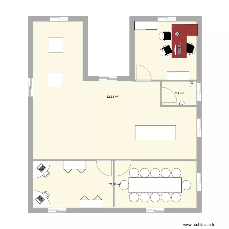 RDC. Plan de 3  et 76 m²