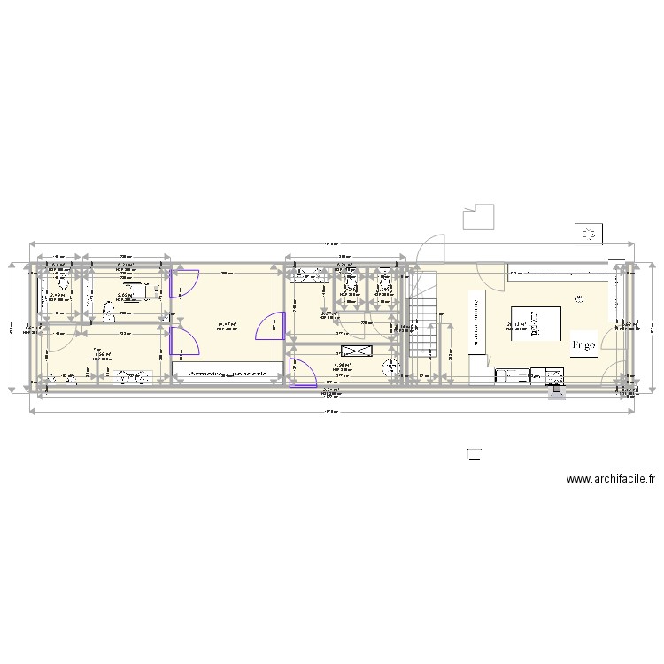TIOILETTE. Plan de 17 pièces et 77 m2
