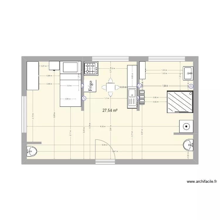 studio. Plan de 1  et 28 m²