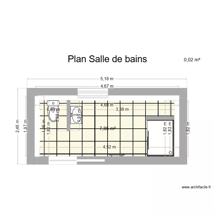SDB apr&eacute;s Travaux. Plan de 2  et 8 m²