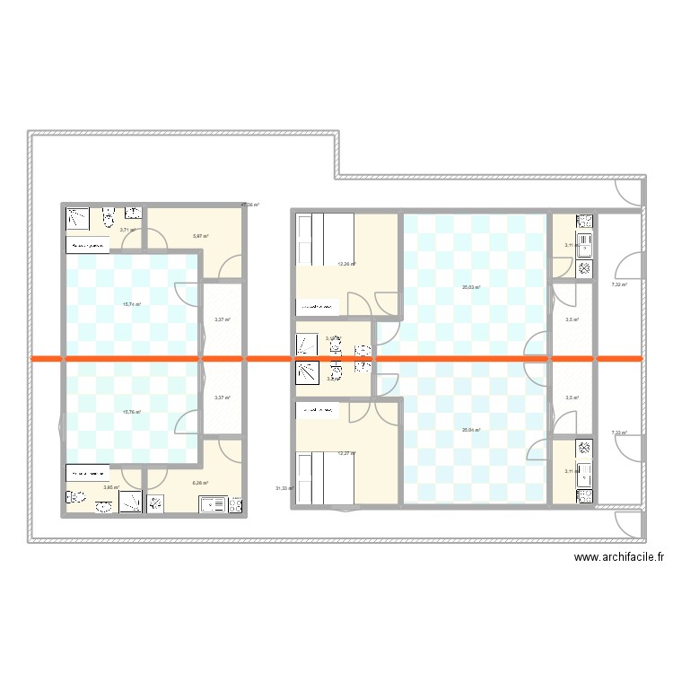 chantier II 2. Plan de 22 pièces et 246 m2